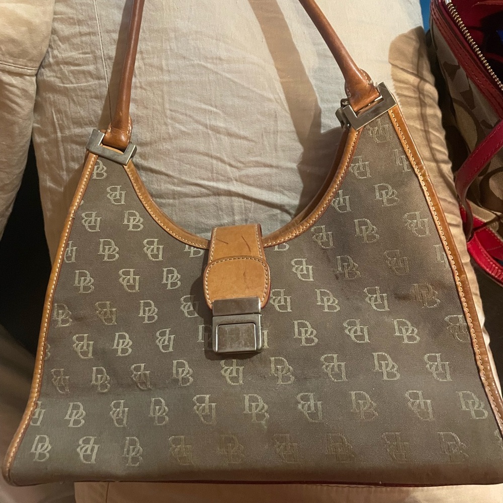 Dooney & Bourke Tan Brown Shoulder Bag with Leather Trim